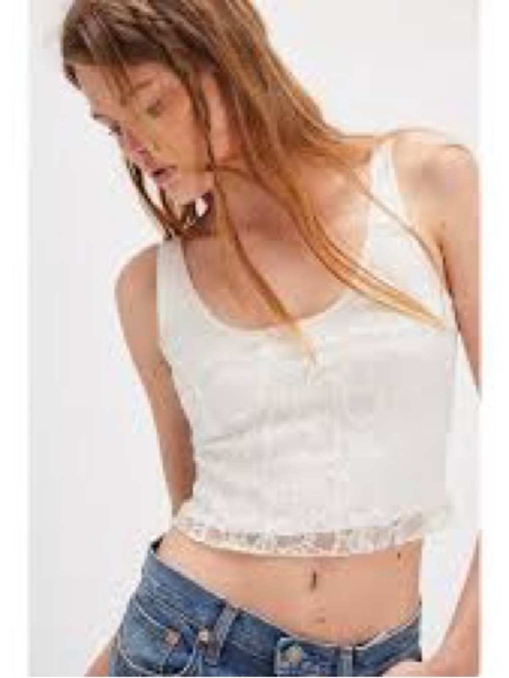 Free People Ivory Lace-Trim Button Front Camisole